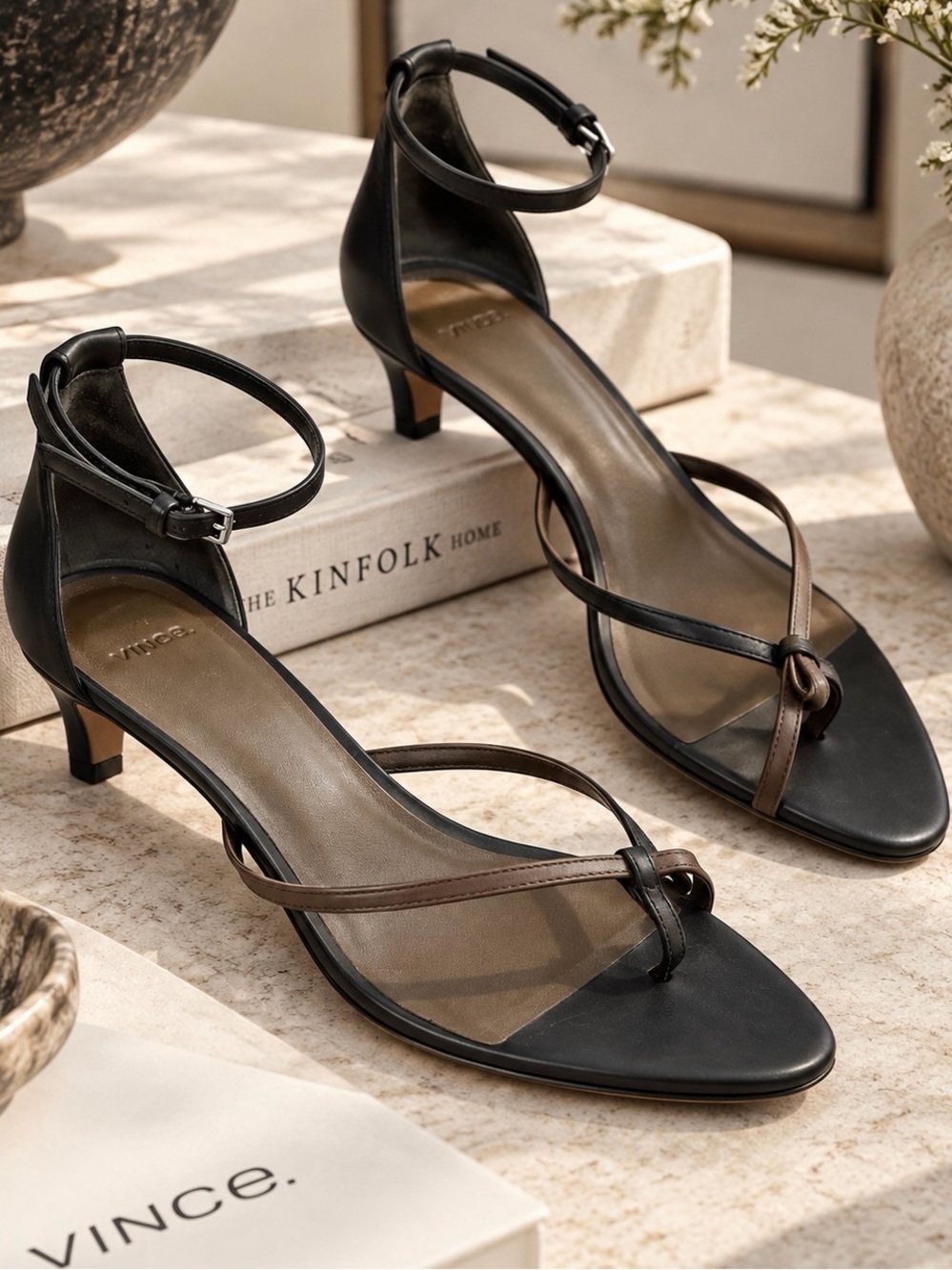 Vince ‘Siri Leather Heeled Sandals’ in “Black / Nutwood Brown” Size 10